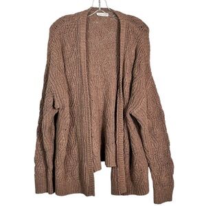 Carole Christian Tan Brown Open Knit Open Front Relaxed Fit Cardigan Minimal XL
